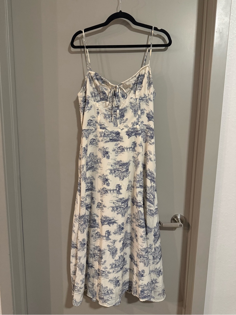 Vici Cream Slip Midi Dress with Blue Scenic Print